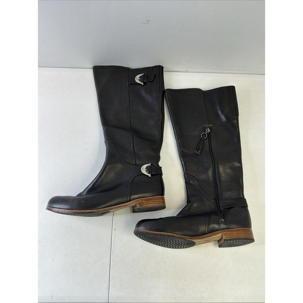 UGG Amberlee Boots Buckle Black Leather Tall Riding Boots Sz 9